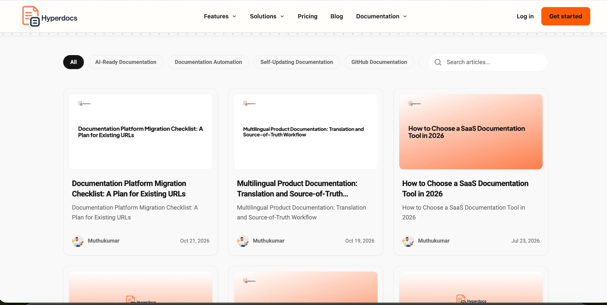 Hyperdocs category filters, search, and complete article cards