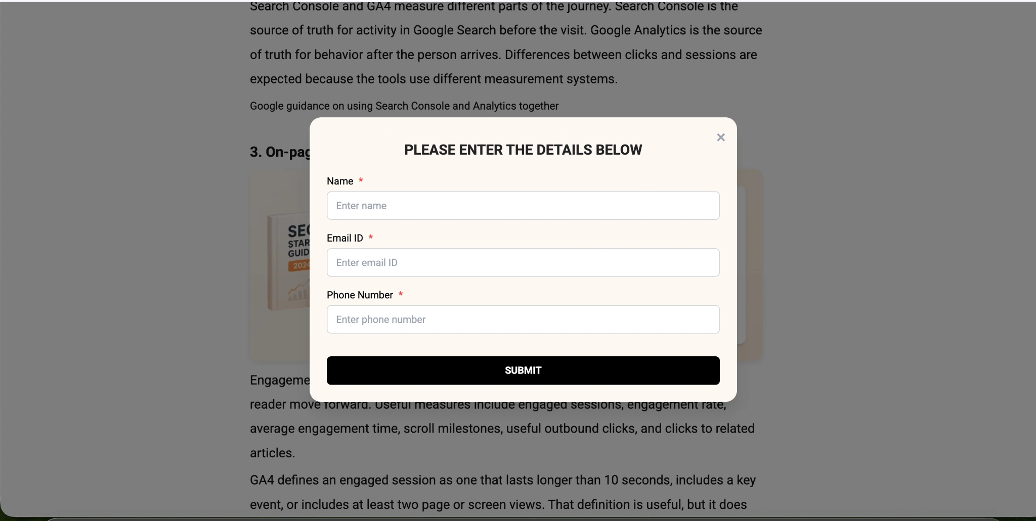 Reader-facing lead form with Name, Email ID, Phone Number, and Submit