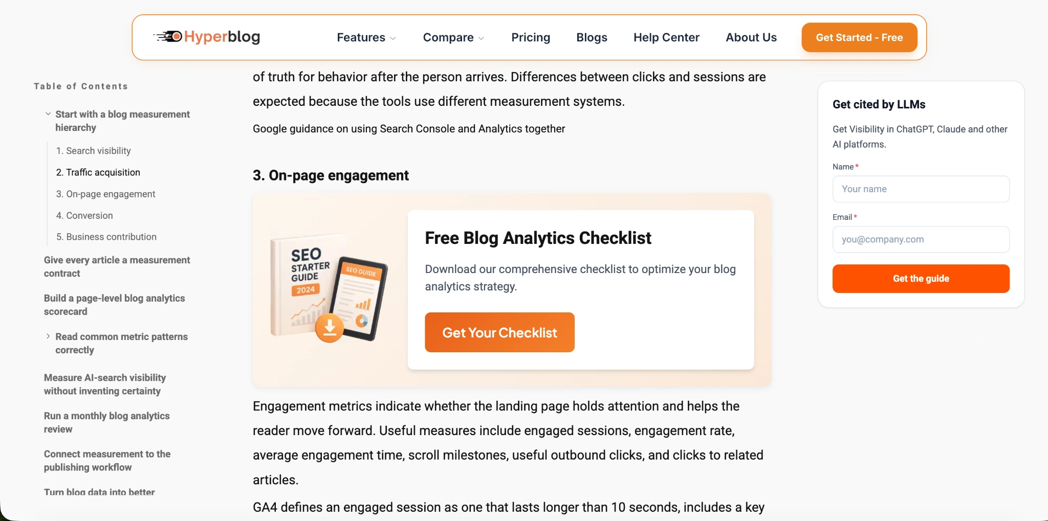 Free Blog Analytics Checklist with a Get Your Checklist button